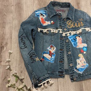 Pin-Up Girl Denim Jacket - Embellished Jean Jacket